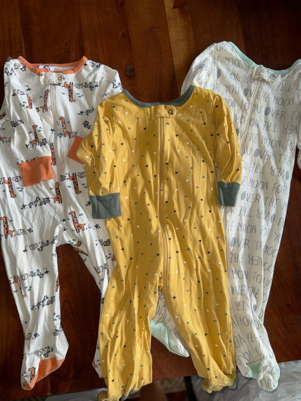 Gerber White Baby Sleeper with Orange Trim and Giraffe Print bundle‎